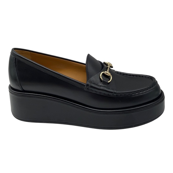 GUCCI BLACK HORSEBIT PLATFORM LOAFERS - Picture 2 of 10